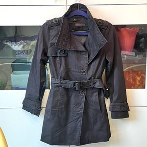 Zara Trench Coat Belted Black Sz 6